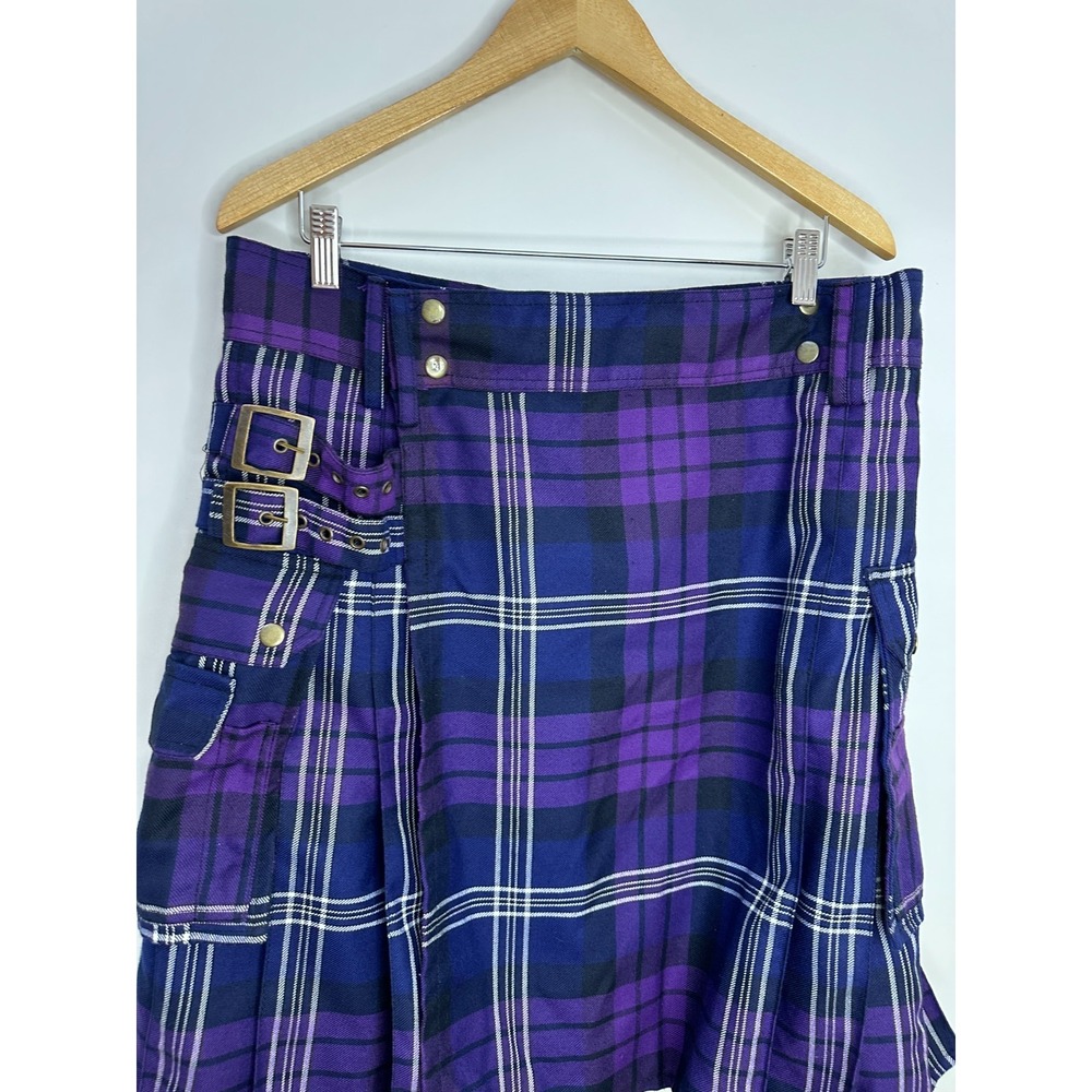 Five Rivers 5R Purple Plaid Utility Kilt Cargo Pockets Size 38 Cosplay Festival - Picture 5 of 14